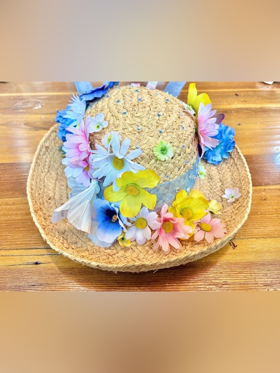 Rare Find! Vintage The Scala Collection Floral Straw Sun Hat w/ Pastel Blooms, S main image 8